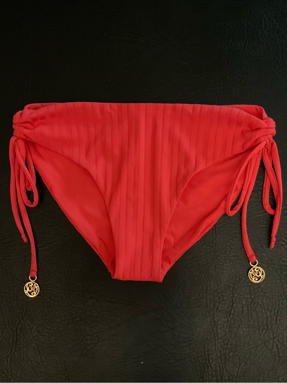 Luli Fama Last Fling Drawstring Side Full Cut Bikini Bottoms Size X-Small -Coral